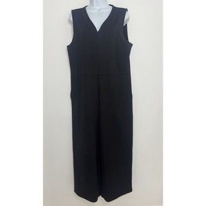 Eileen Fisher Washable Flex Ponte V-Neck Jumpsuit Black Front Zip Petite Large